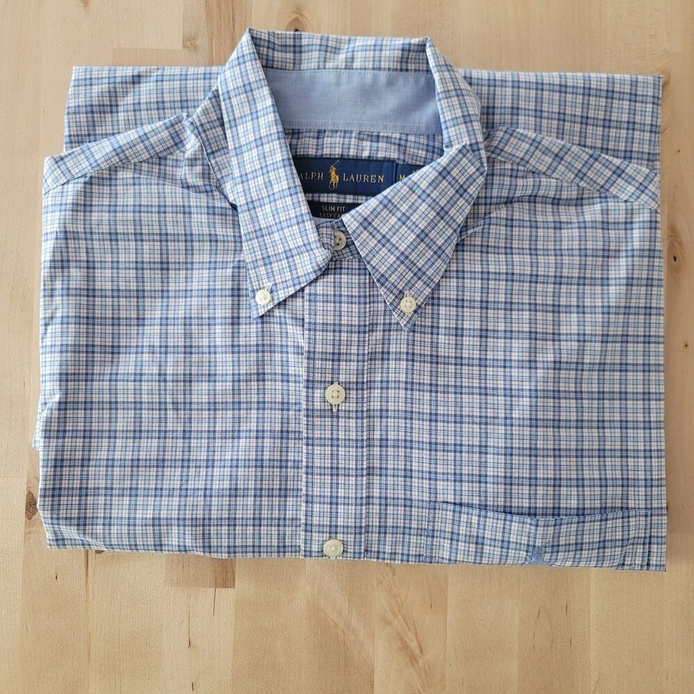 Ralph Lauren Mens Button Down Dress Shirt Long Sleeve SZ M Plaid Cotton Slim Fit